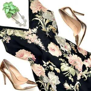 Ralph Lauren Vintage Y2K 90s Silk Slip Dress Black Dark Floral Asymmetrical 10